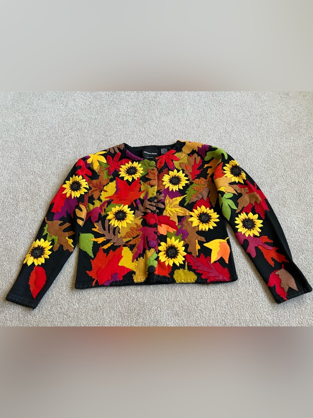 Michael Simon s Embroidered Sunflower Sweater Cardigan Fall Autumn